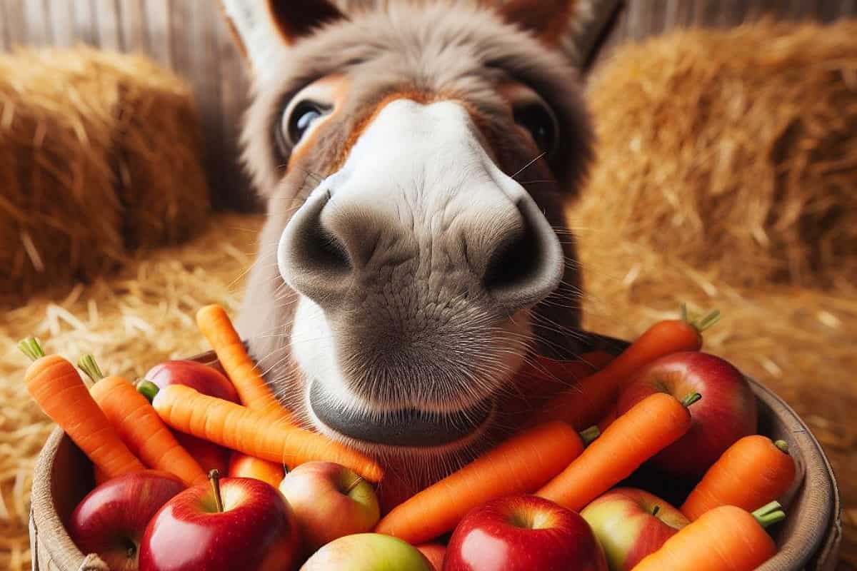 donkys diet should also have some grazing on grass, hay or haylage, but not too much as it can cause them to gain weight and develop health problems. Donkeys should not eat foods that are high in sugar, such as fruits